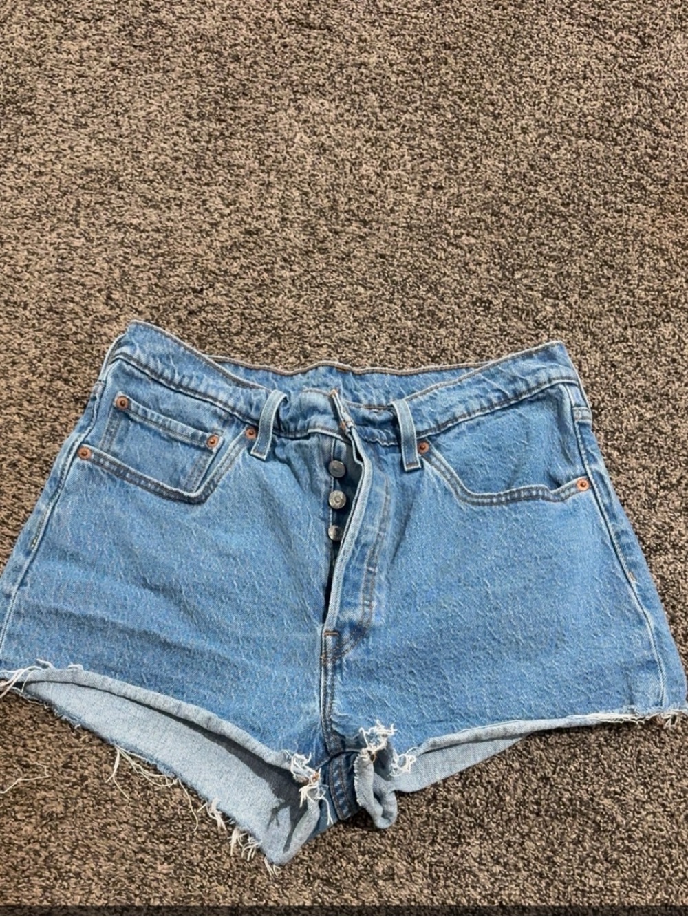 Levi's Light Blue Button-Fly Frayed Denim Shorts